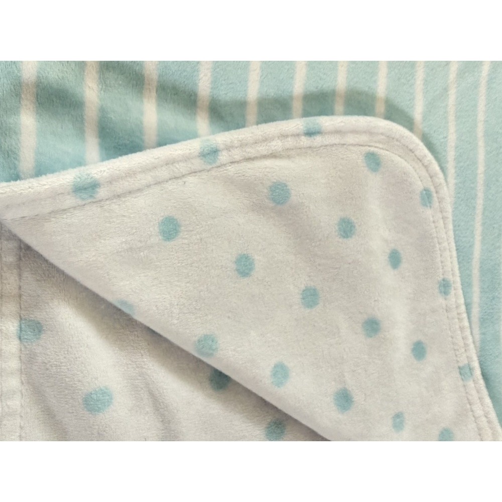 Pottery Barn Kids Dot Stripe Chamois Baby Blanket Velour Baby Blue White VTG Y2K